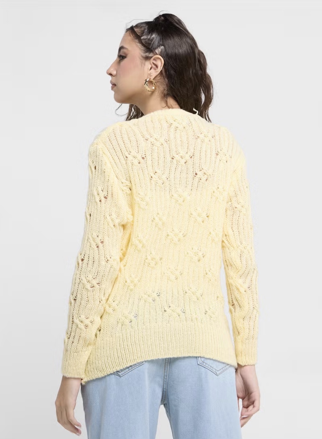 Custom Design Yellow Knit Sweater with Textured Cable Design