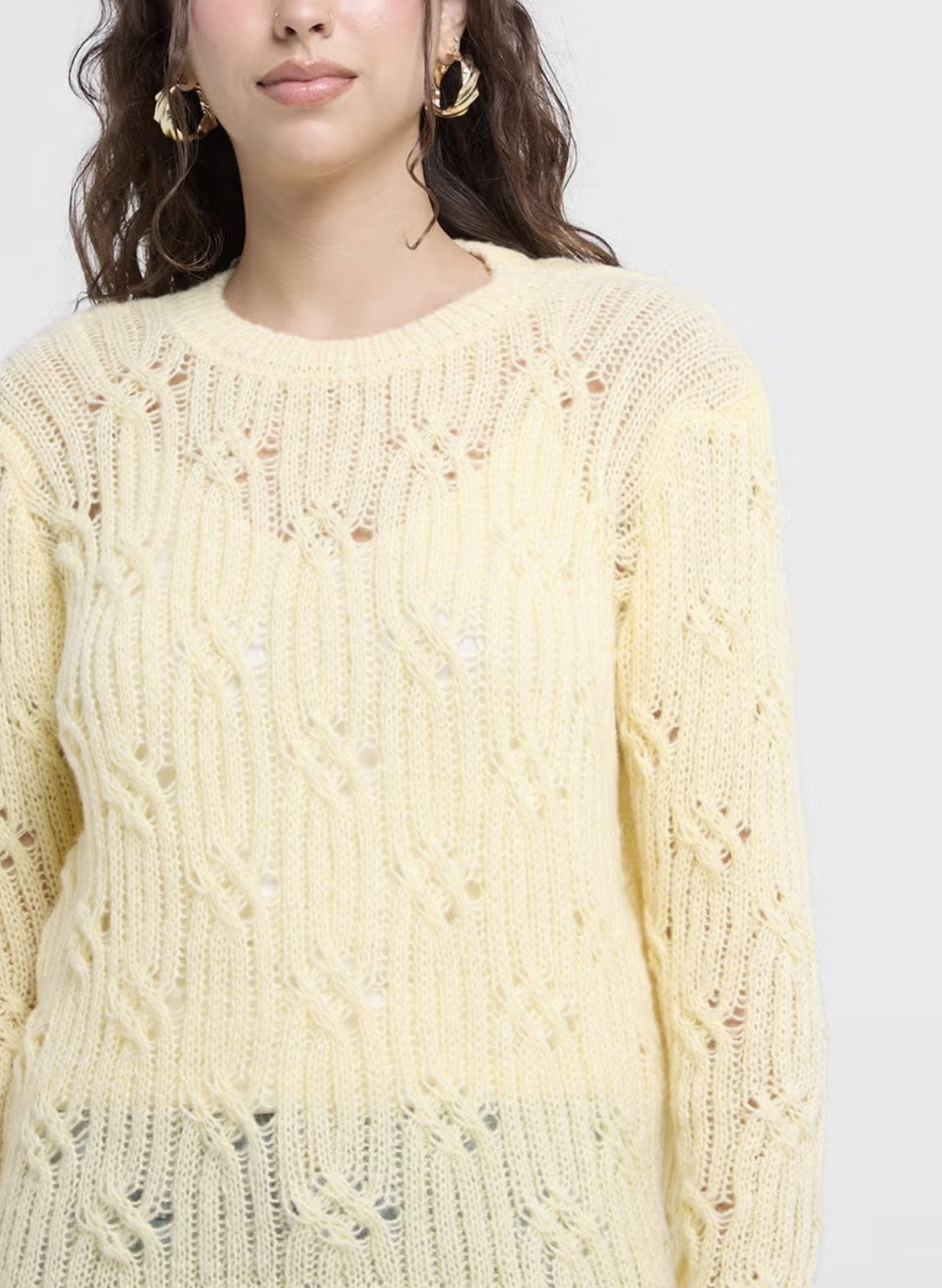 Custom Design Yellow Knit Sweater with Textured Cable Design