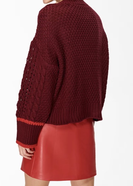 OEM ODM Burgundy Cable Knit Sweater with Red Accents