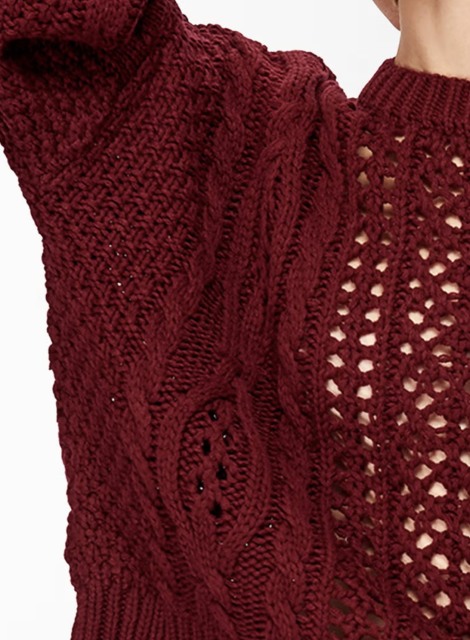 OEM ODM Burgundy Cable Knit Sweater with Red Accents