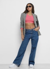 Customized Pink Ribbed Knit Cropped Sweater