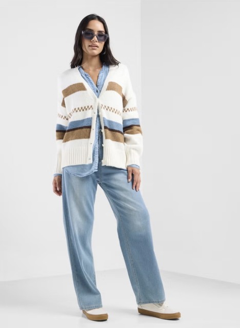 Factory-Direct Striped Colorblock Knit Sweater