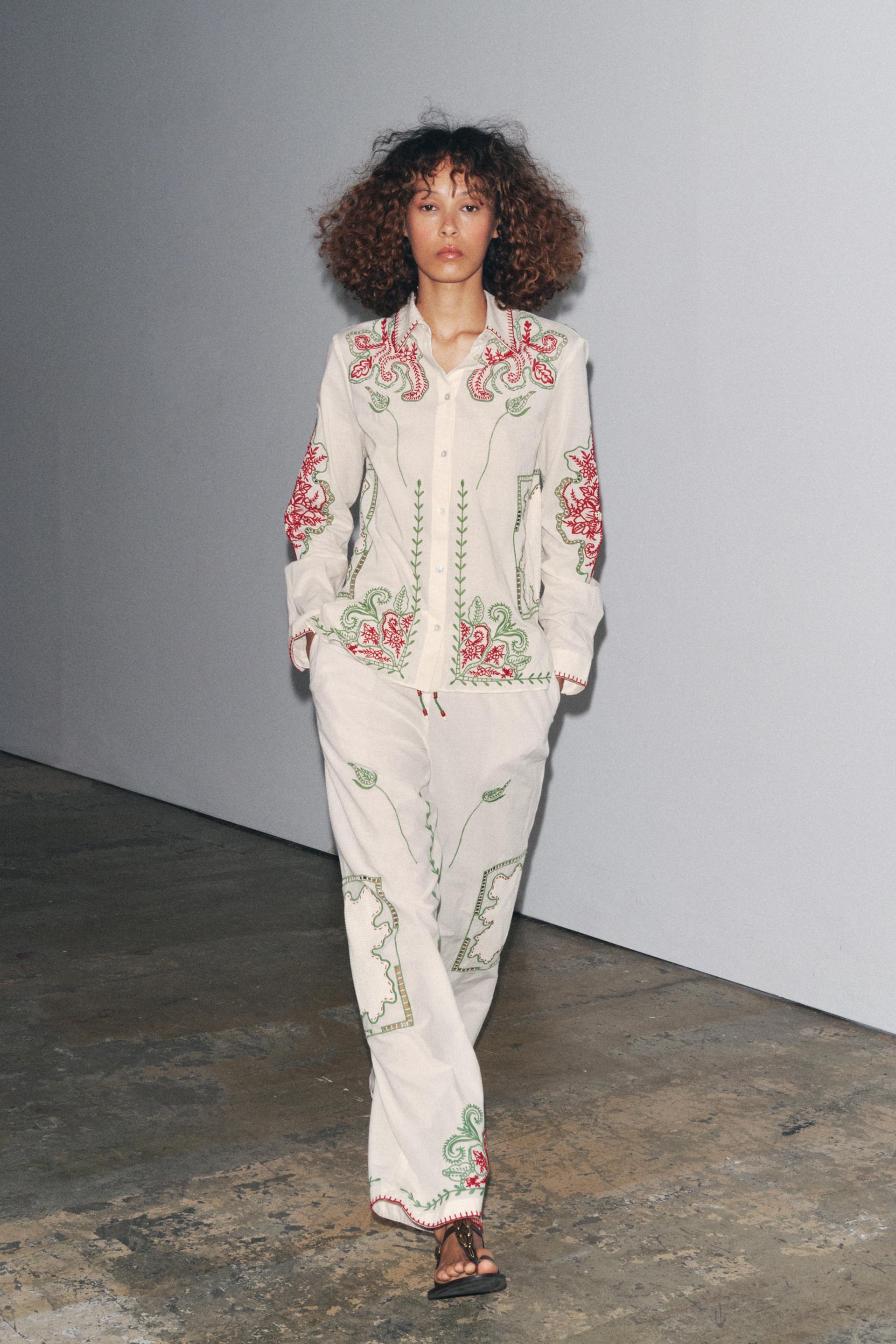 OEM Available Embroidered Bohemian Linen Shirt and Pants Set