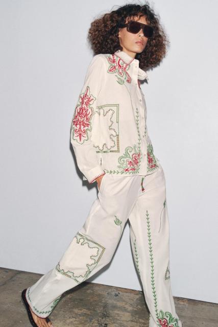 OEM Available Embroidered Bohemian Linen Shirt and Pants Set
