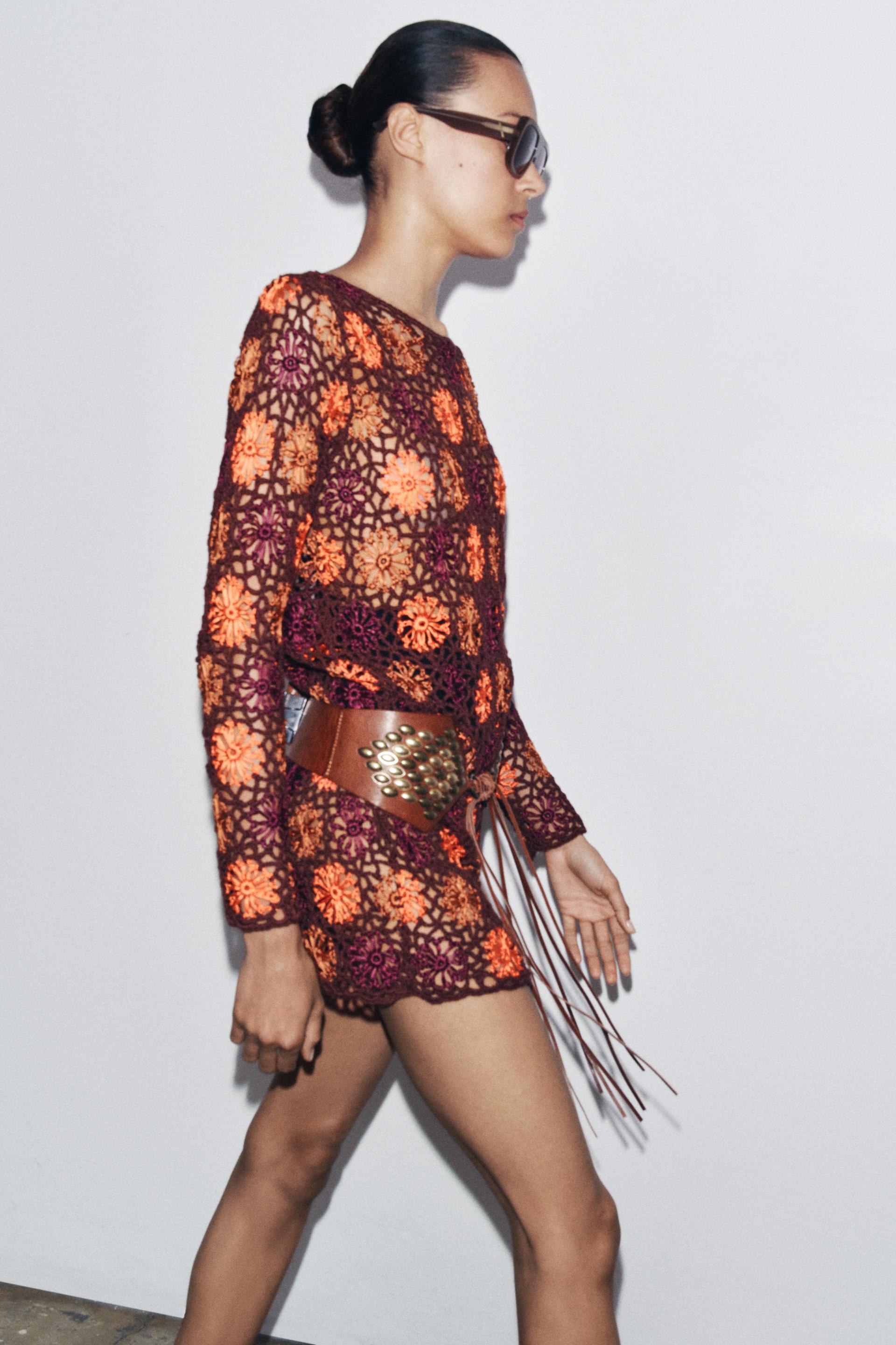 Factory Direct Crochet Floral Mesh Mini Dress