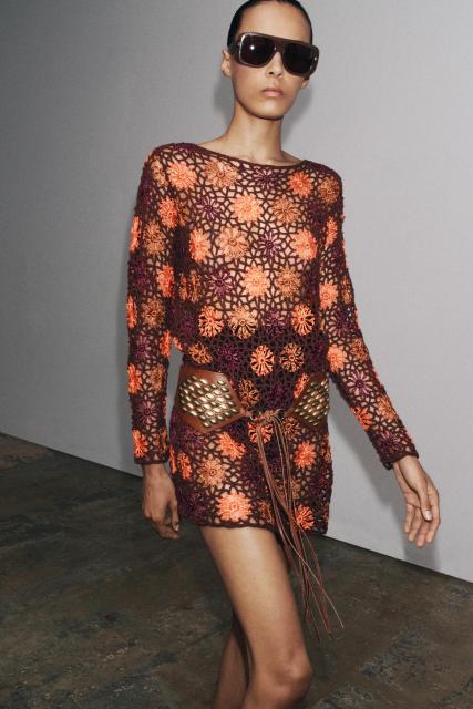 Factory Direct Crochet Floral Mesh Mini Dress