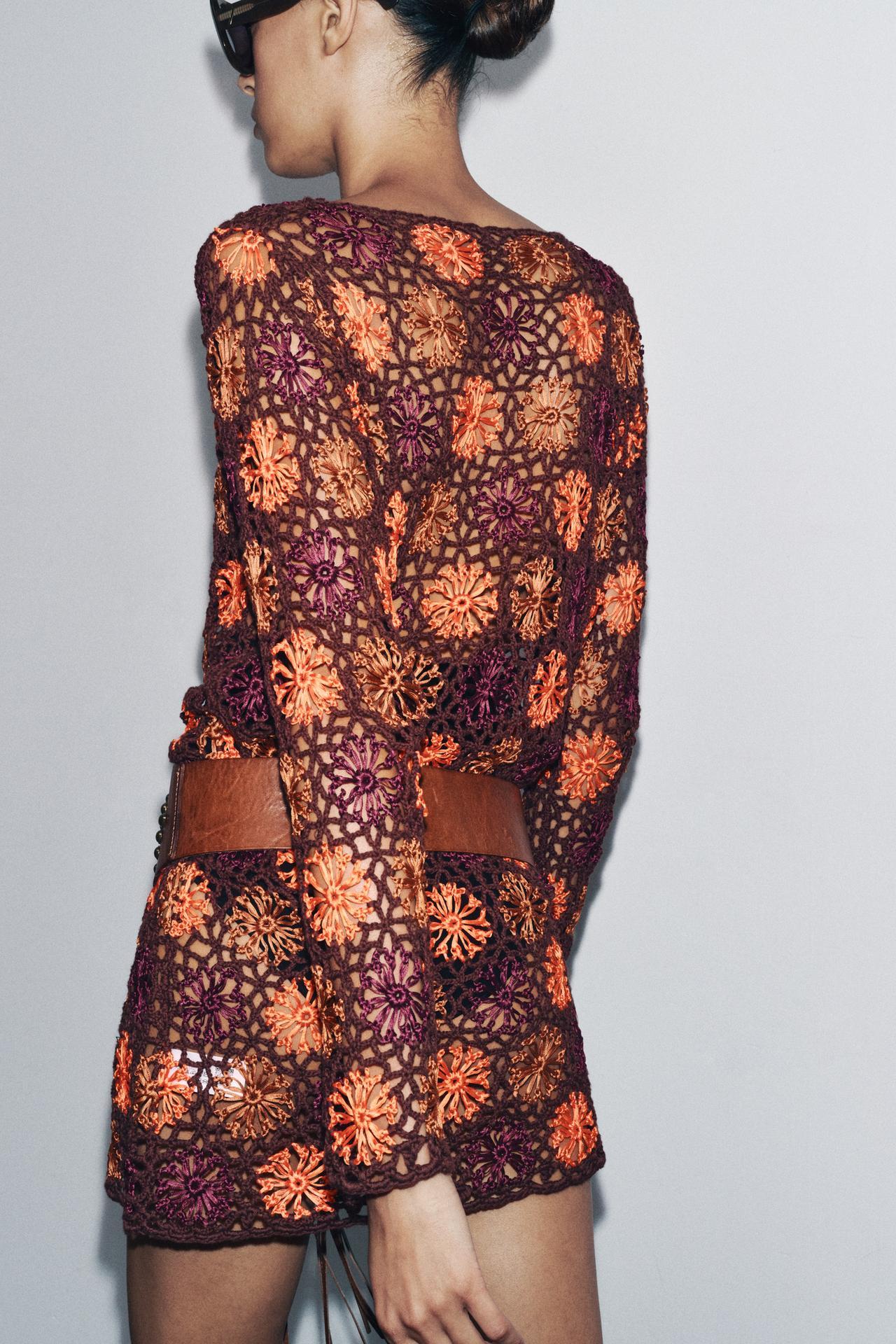 Factory Direct Crochet Floral Mesh Mini Dress