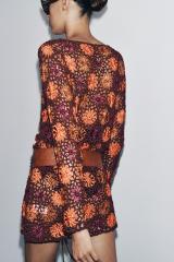 Factory Direct Crochet Floral Mesh Mini Dress