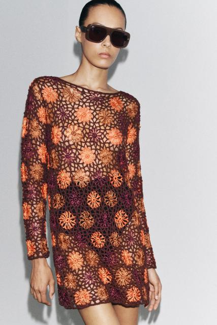Factory Direct Crochet Floral Mesh Mini Dress