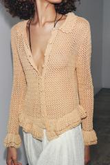 Custom Design Bohemian Crocheted Cardigan with Ruffled Hem
