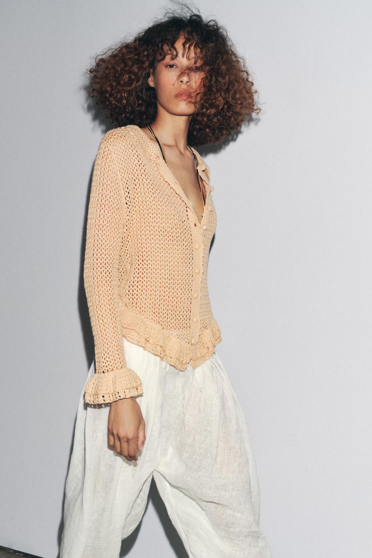 Custom Design Bohemian Crocheted Cardigan with Ruffled Hem