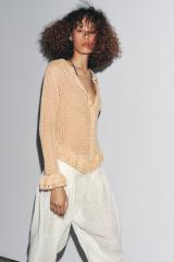 Custom Design Bohemian Crocheted Cardigan with Ruffled Hem