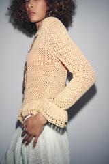 Custom Design Bohemian Crocheted Cardigan with Ruffled Hem
