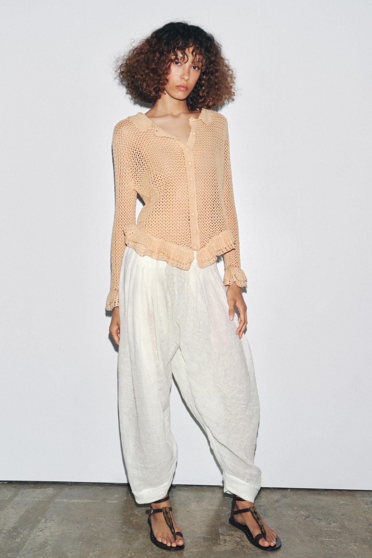 Custom Design Bohemian Crocheted Cardigan with Ruffled Hem
