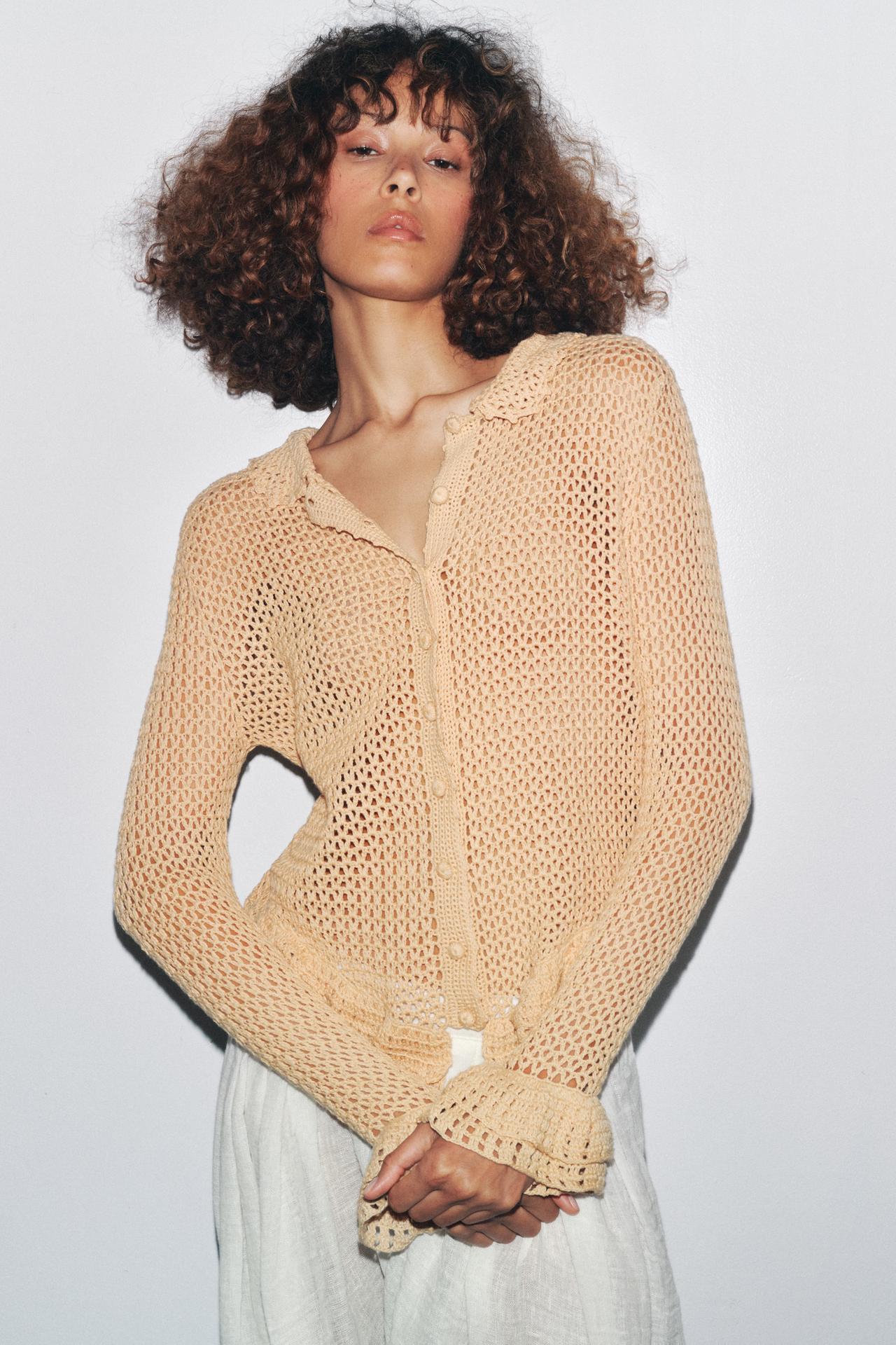 Custom Design Bohemian Crocheted Cardigan with Ruffled Hem