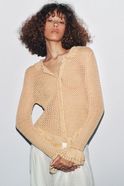 Custom Design Bohemian Crocheted Cardigan with Ruffled Hem