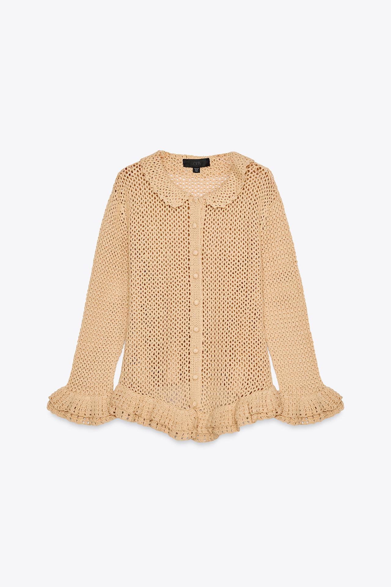 Custom Design Bohemian Crocheted Cardigan with Ruffled Hem