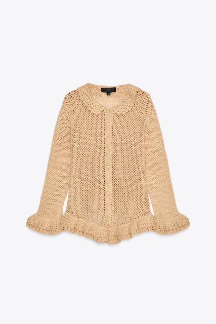 Custom Design Bohemian Crocheted Cardigan with Ruffled Hem