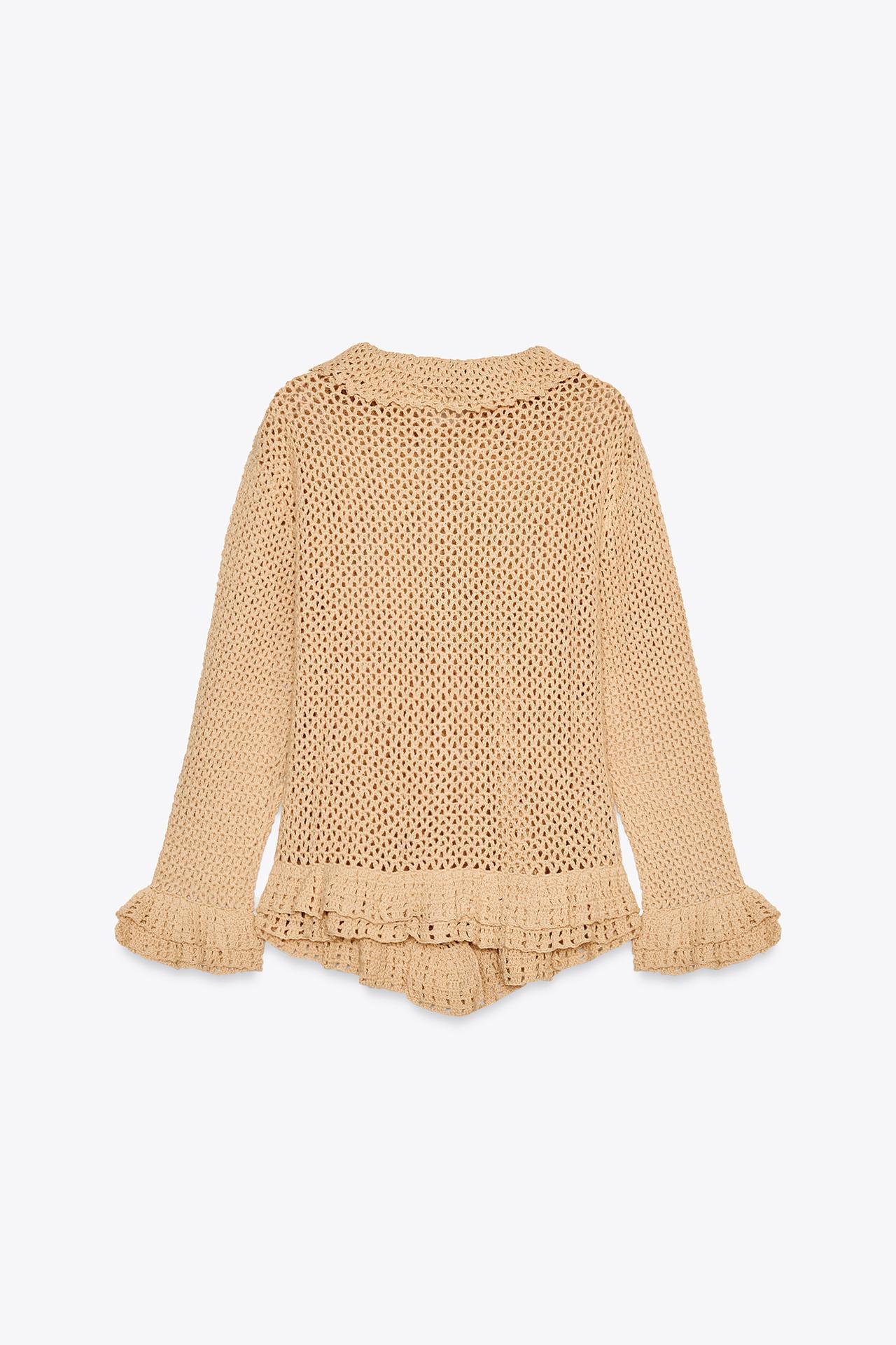 Custom Design Bohemian Crocheted Cardigan with Ruffled Hem