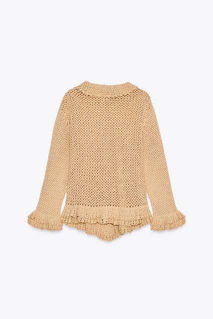 Custom Design Bohemian Crocheted Cardigan with Ruffled Hem