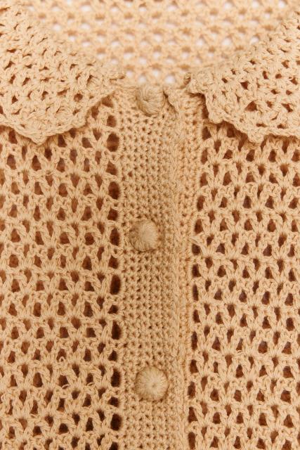 Custom Design Bohemian Crocheted Cardigan with Ruffled Hem