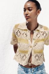Made-to-order Crochet Floral Cardigan with Yellow Stripes