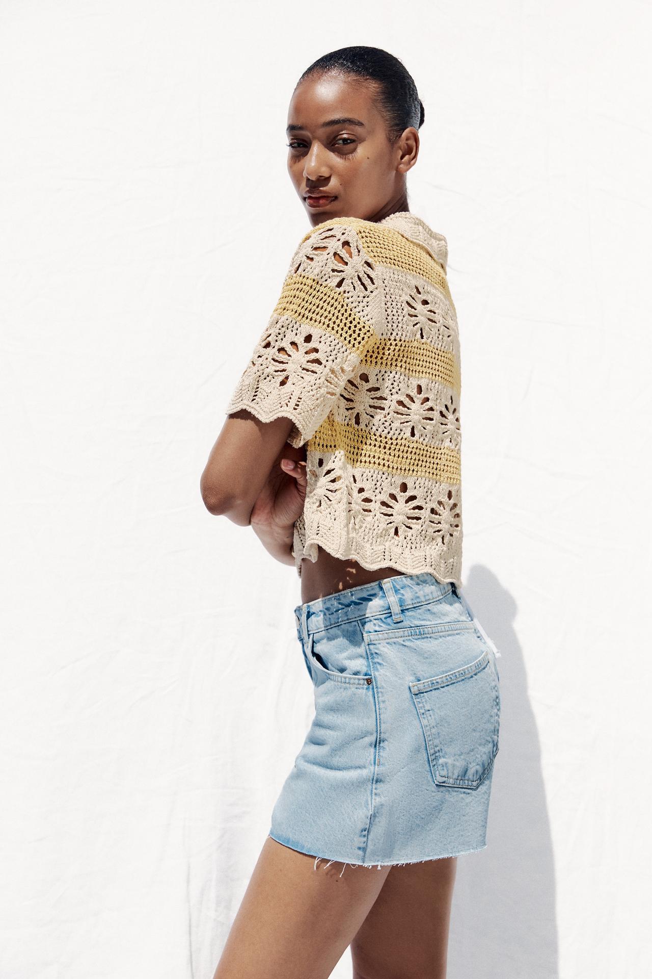 Made-to-order Crochet Floral Cardigan with Yellow Stripes
