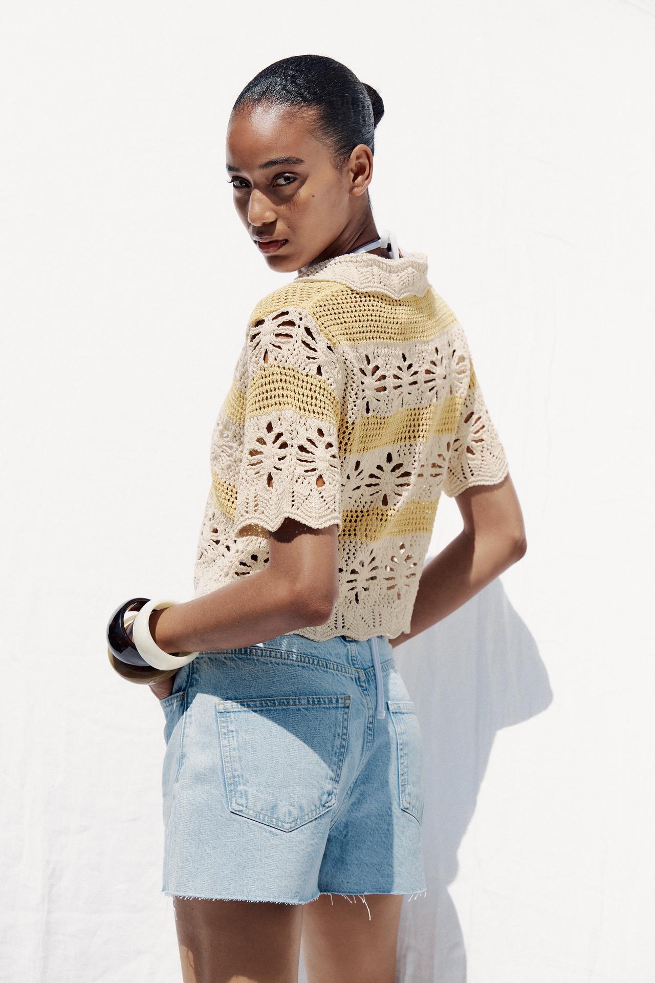 Made-to-order Crochet Floral Cardigan with Yellow Stripes