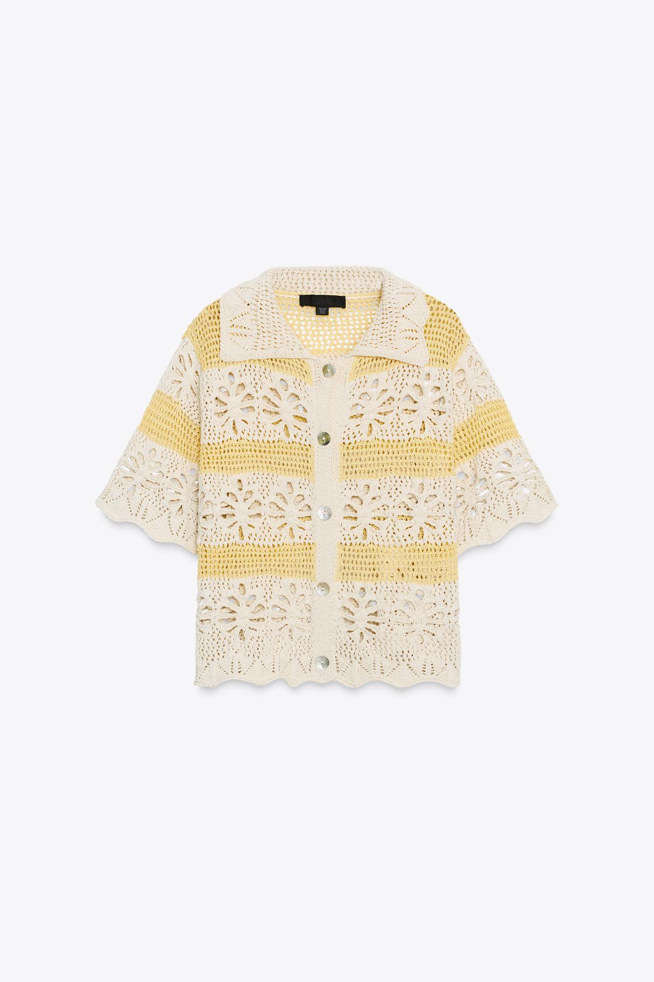 Made-to-order Crochet Floral Cardigan with Yellow Stripes
