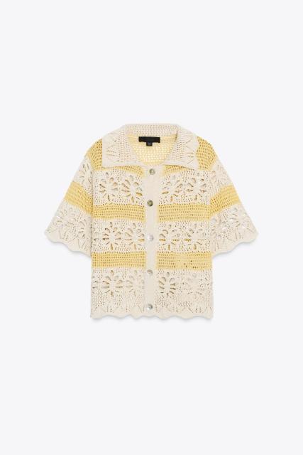 Made-to-order Crochet Floral Cardigan with Yellow Stripes