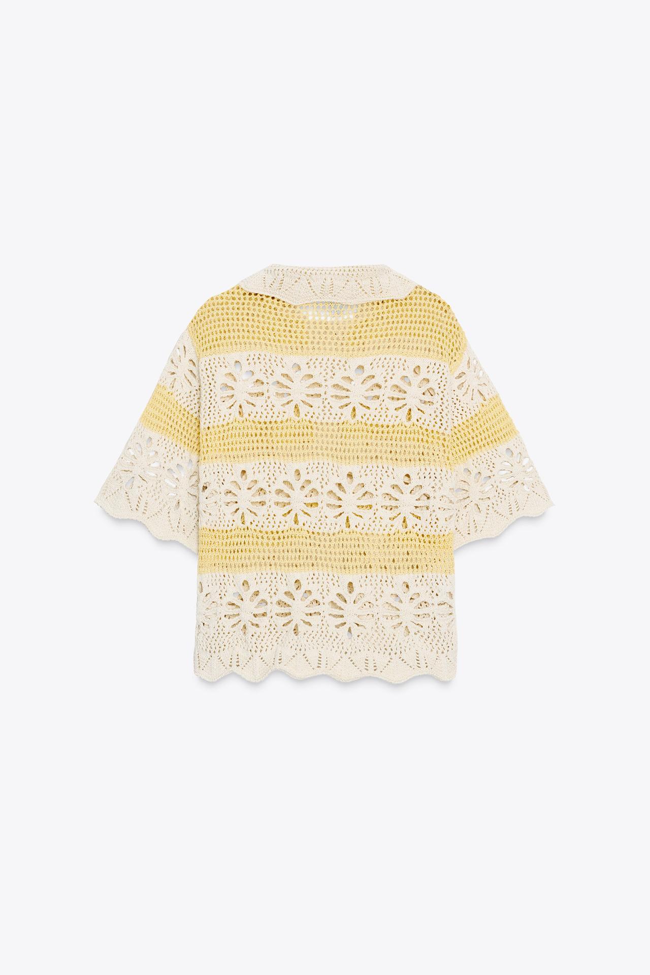 Made-to-order Crochet Floral Cardigan with Yellow Stripes