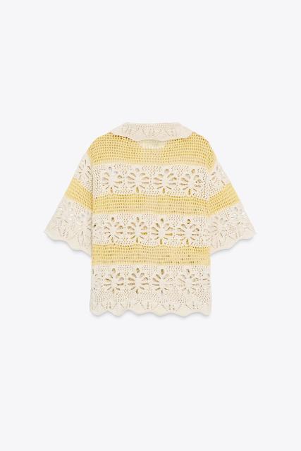 Made-to-order Crochet Floral Cardigan with Yellow Stripes