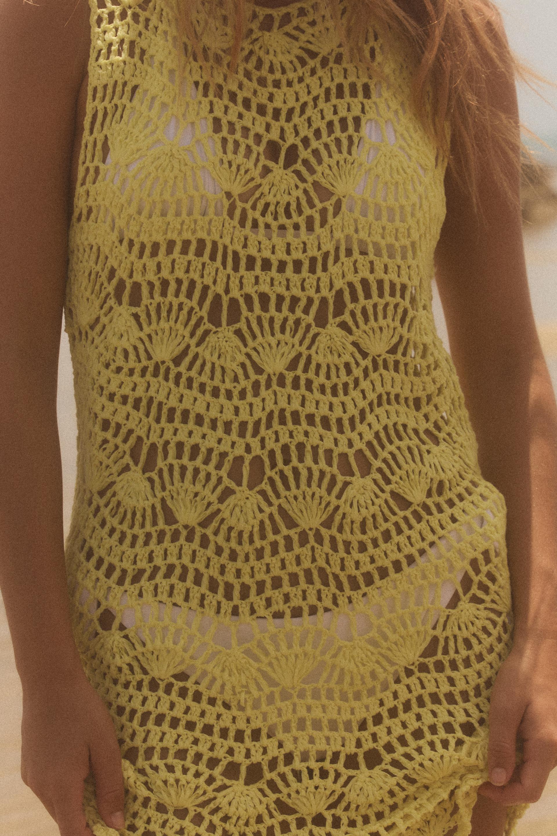 Taior-made Crochet Beach Cover-Up Dress in Neon Yellow