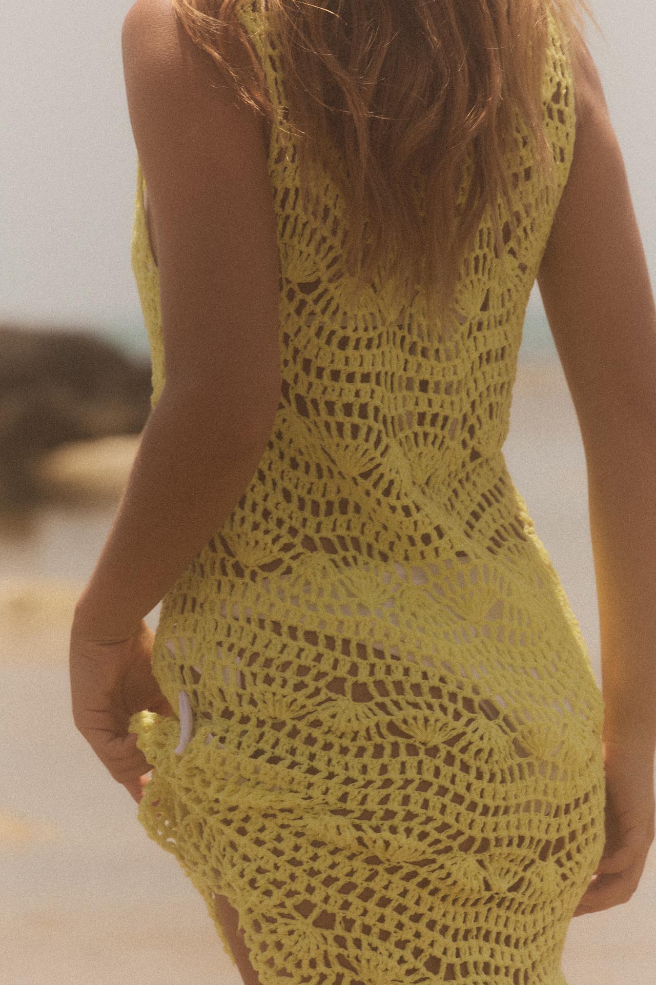Taior-made Crochet Beach Cover-Up Dress in Neon Yellow