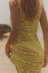 Taior-made Crochet Beach Cover-Up Dress in Neon Yellow