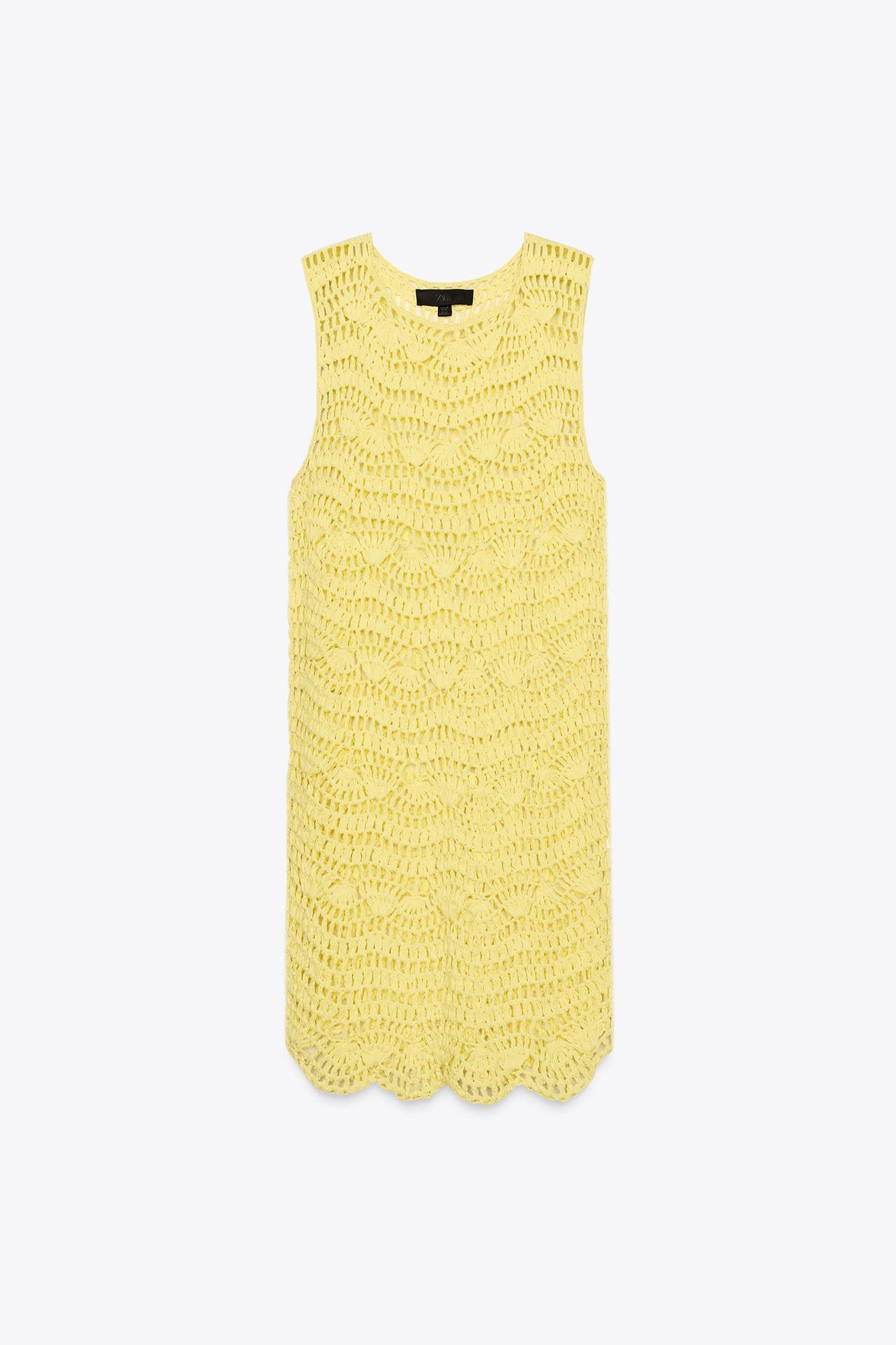 Taior-made Crochet Beach Cover-Up Dress in Neon Yellow