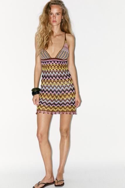 Wholesaler Crochet Multicolor Zigzag Mini Dress