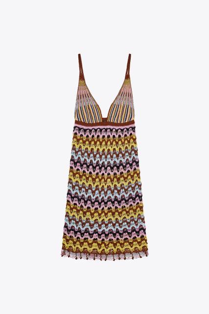 Wholesaler Crochet Multicolor Zigzag Mini Dress