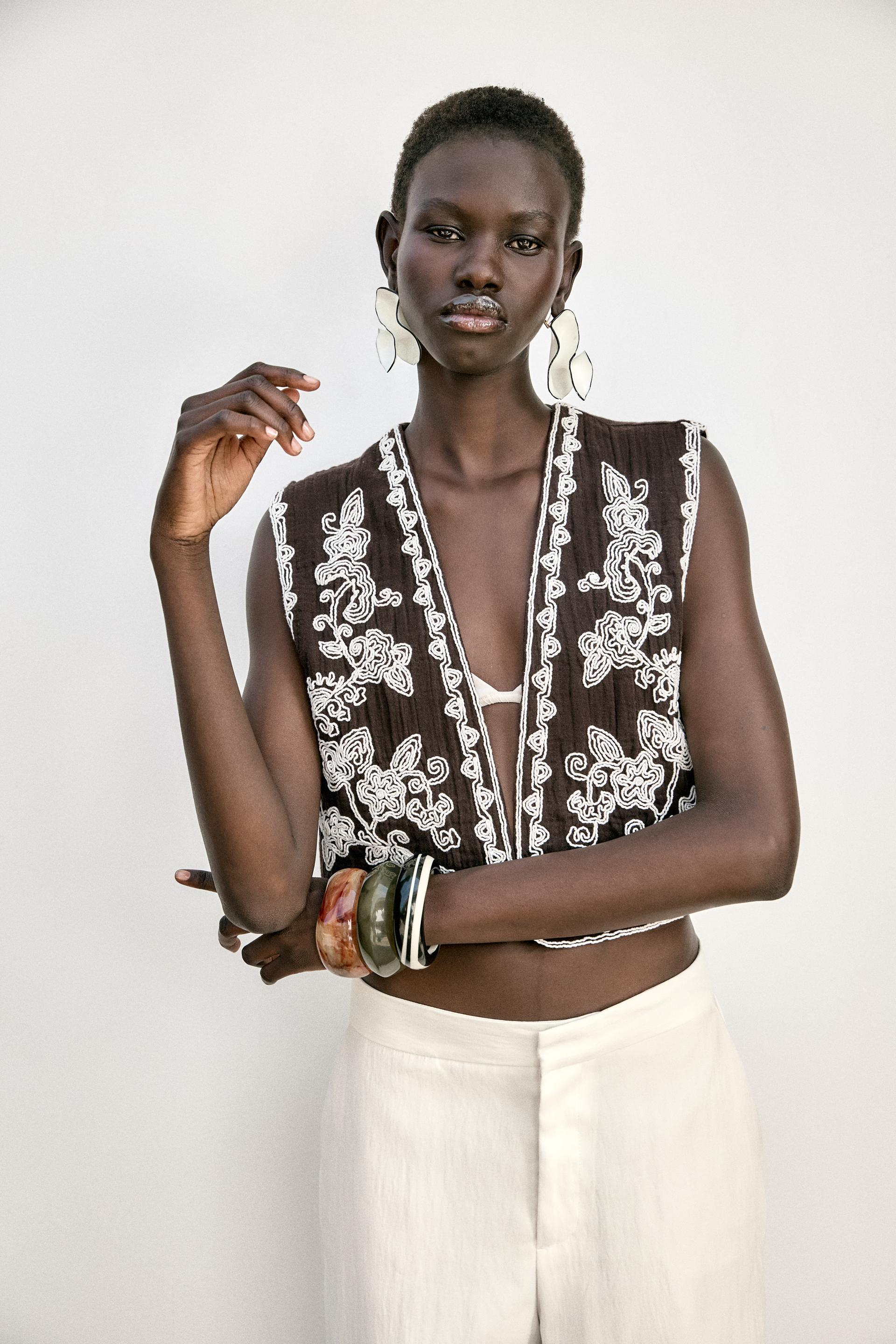 Personal Design Embroidered Boho Vest with White Linen Pants