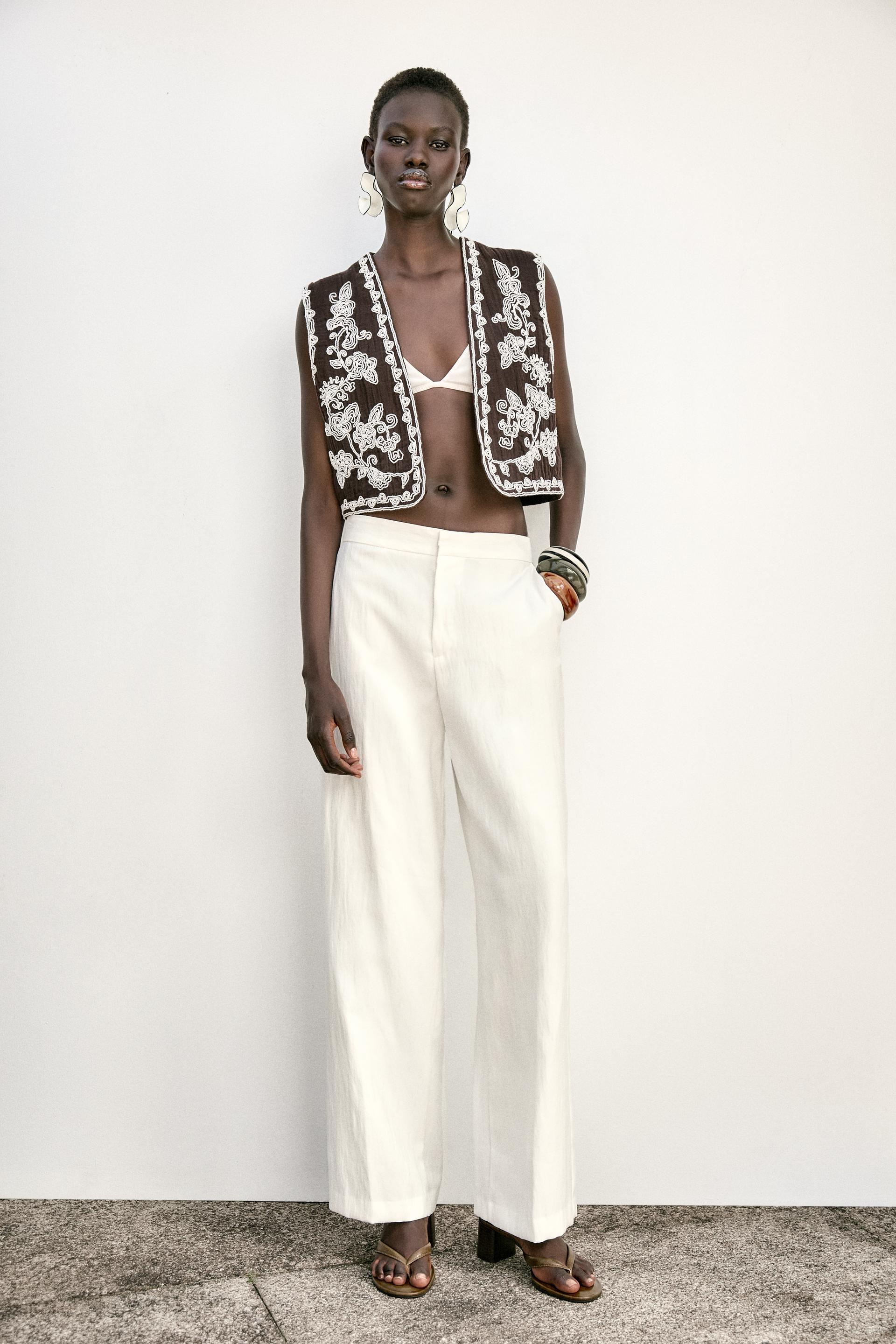 Personal Design Embroidered Boho Vest with White Linen Pants