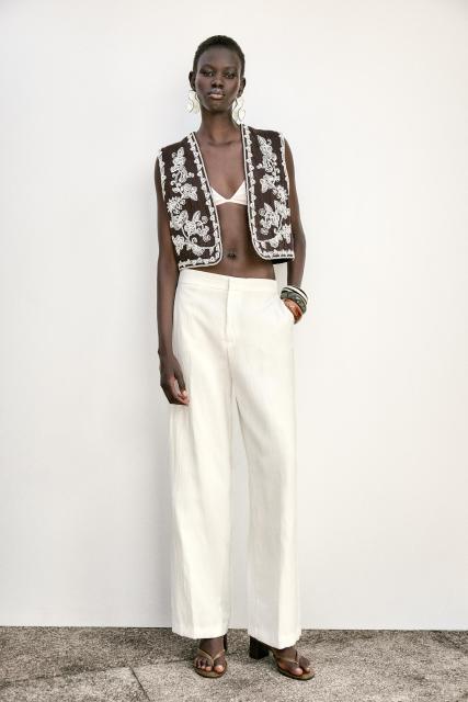 Personal Design Embroidered Boho Vest with White Linen Pants