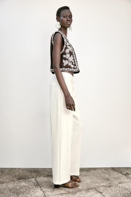 Personal Design Embroidered Boho Vest with White Linen Pants