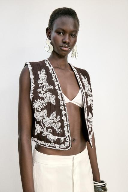 Personal Design Embroidered Boho Vest with White Linen Pants