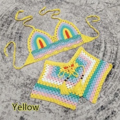 Made-to-order Boho Rainbow Crochet Two-Piece Set – Halter Top & Shorts