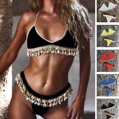 Factory Direct Red Shell-Trimmed Crochet Bikini Set – Handmade Boho Swimwear