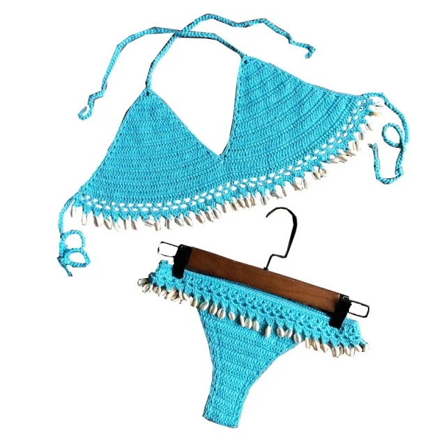 Factory Direct Red Shell-Trimmed Crochet Bikini Set – Handmade Boho Swimwear