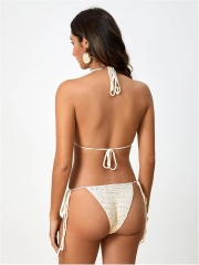 OEM ODM Ivory Blossom Handmade Crochet Bikini Set – Floral Appliqué Triangle Swimwear