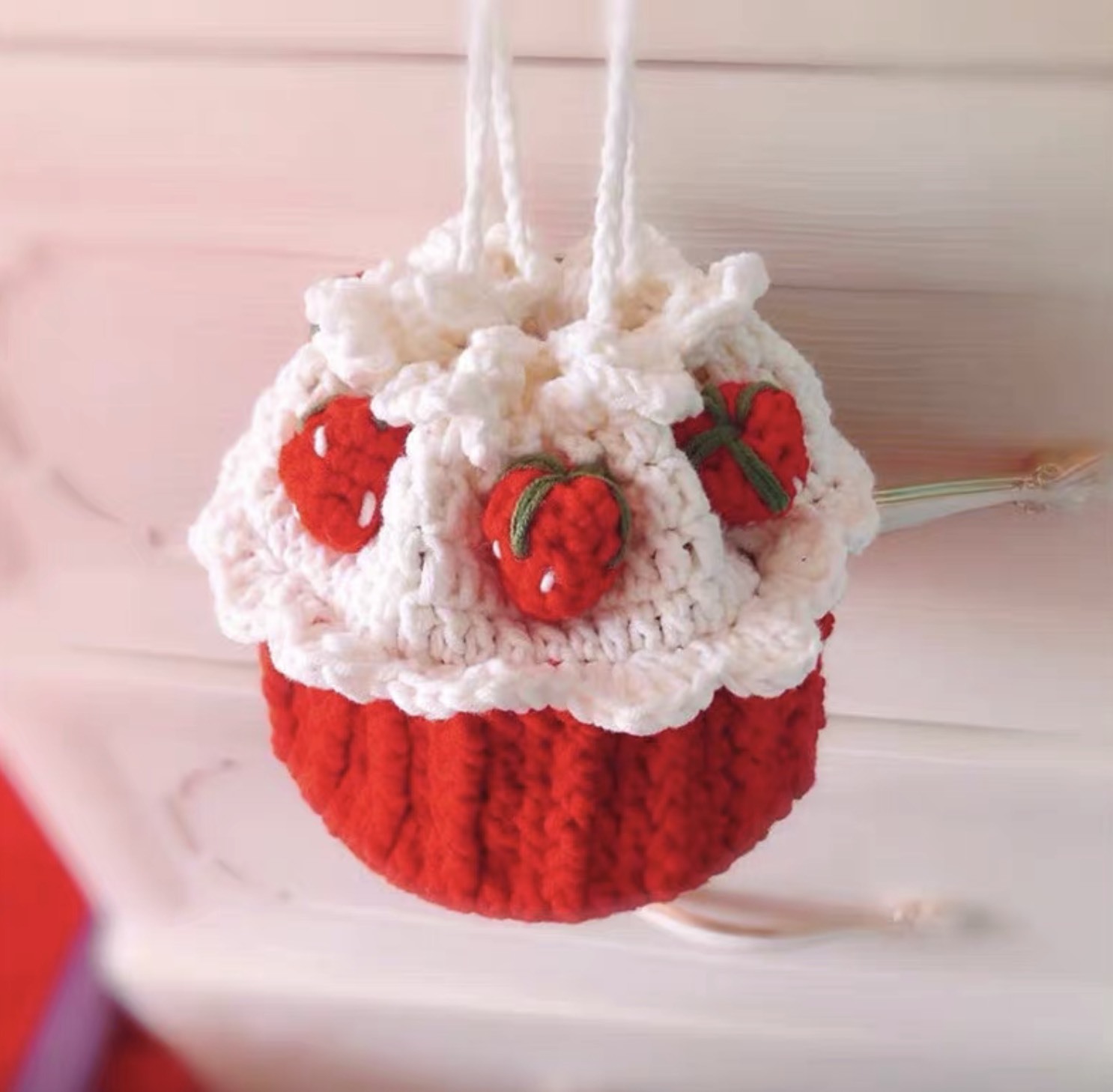 Handmade Crochet Strawberry Cupcake Bag