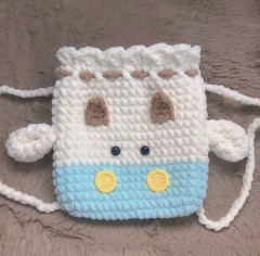 Handmade Crochet Animal Crossbody Bag – Soft Plush Cow Design for Kids and Teens
