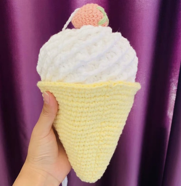 Handcrafted Crochet Ice Cream Cone Bag with Strawberry Top